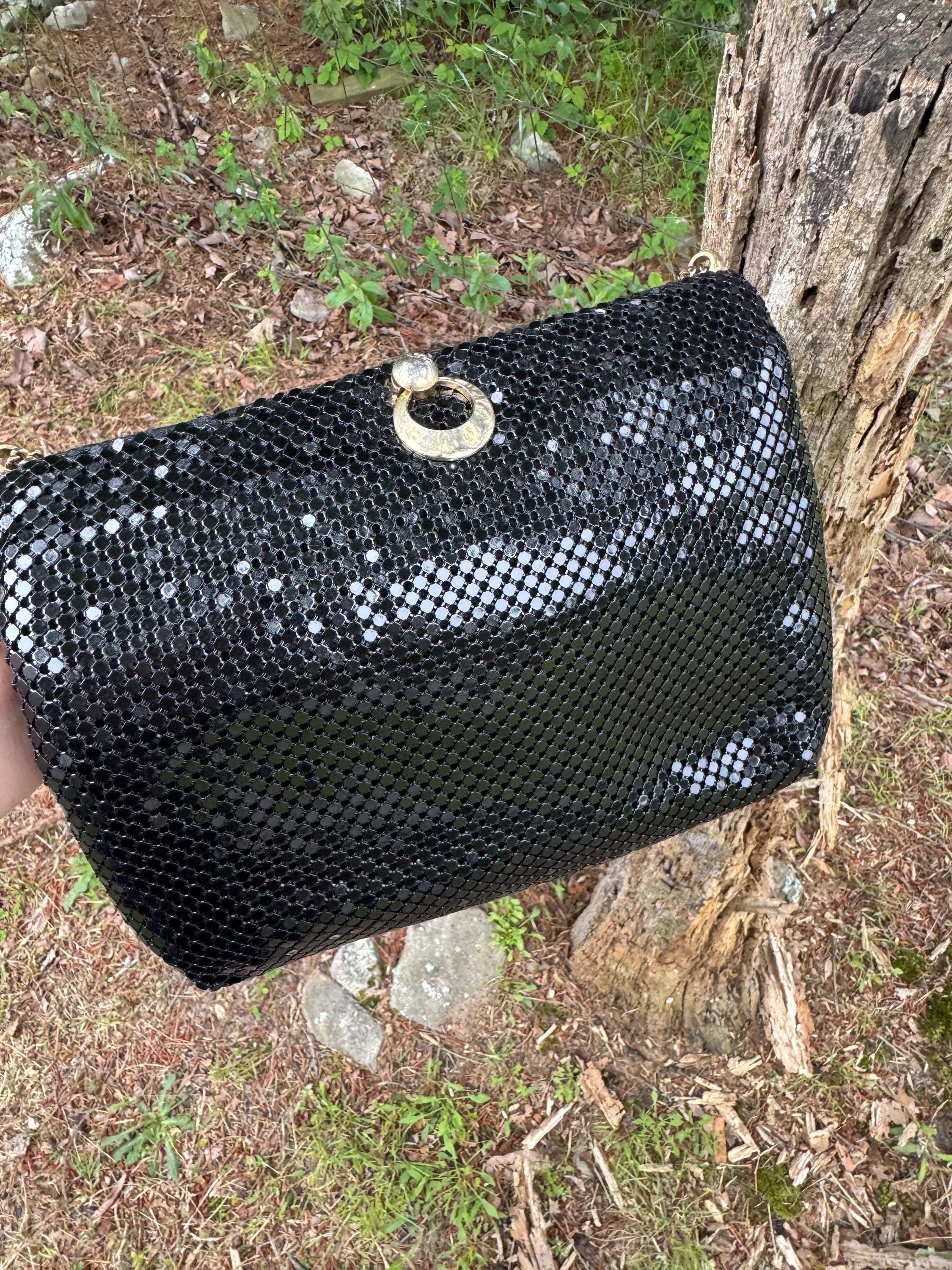 Vintage Whiting and Davis Black Metal Mesh Evening Bag With Chain