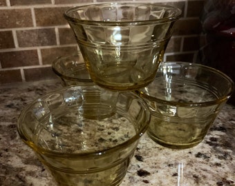 Forte Crisa Yellow Glass Ramekins Thumbprint Custard Cups Set of 4