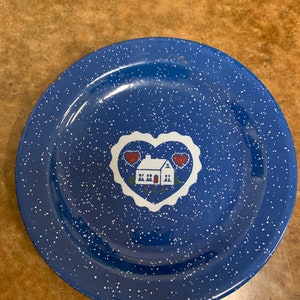 Enamelware Blue Speckled Plate Farmhouse Decor Metal Dish Vintage Enamelware Home Decor READ DETAIL