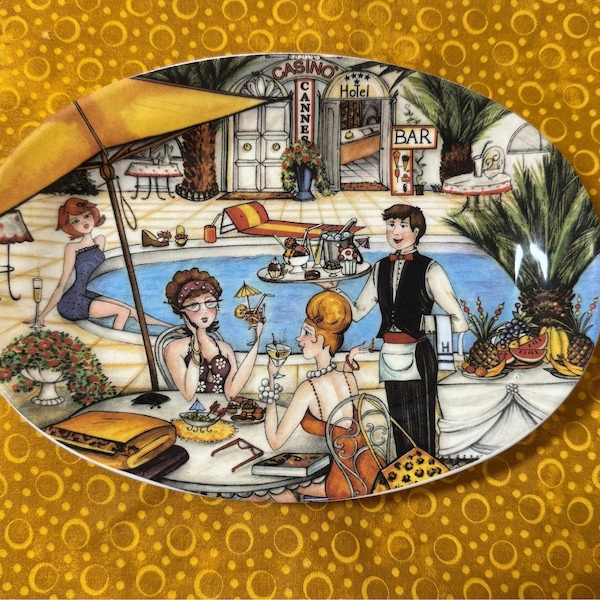 Brunelli Oval Relish Dish Casino Hotel Scene Coupe Sides Made in Italy T22 READ DETAILS