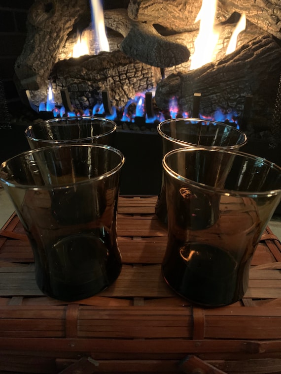 Smokey Brown Whiskey Glasses: Vintage Barware Set of 4