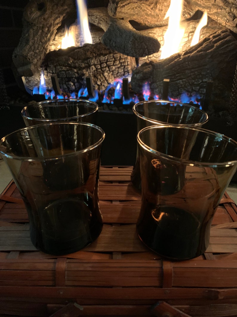 Smokey Brown Whiskey Glasses: Vintage Barware Set of 4 image 1