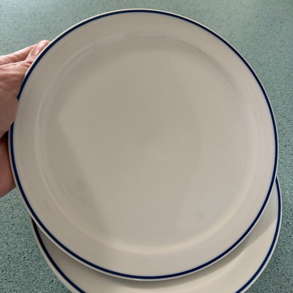 Vintage American Airlines Dessert Plates: Michaud White Blue Trim, Set of 4