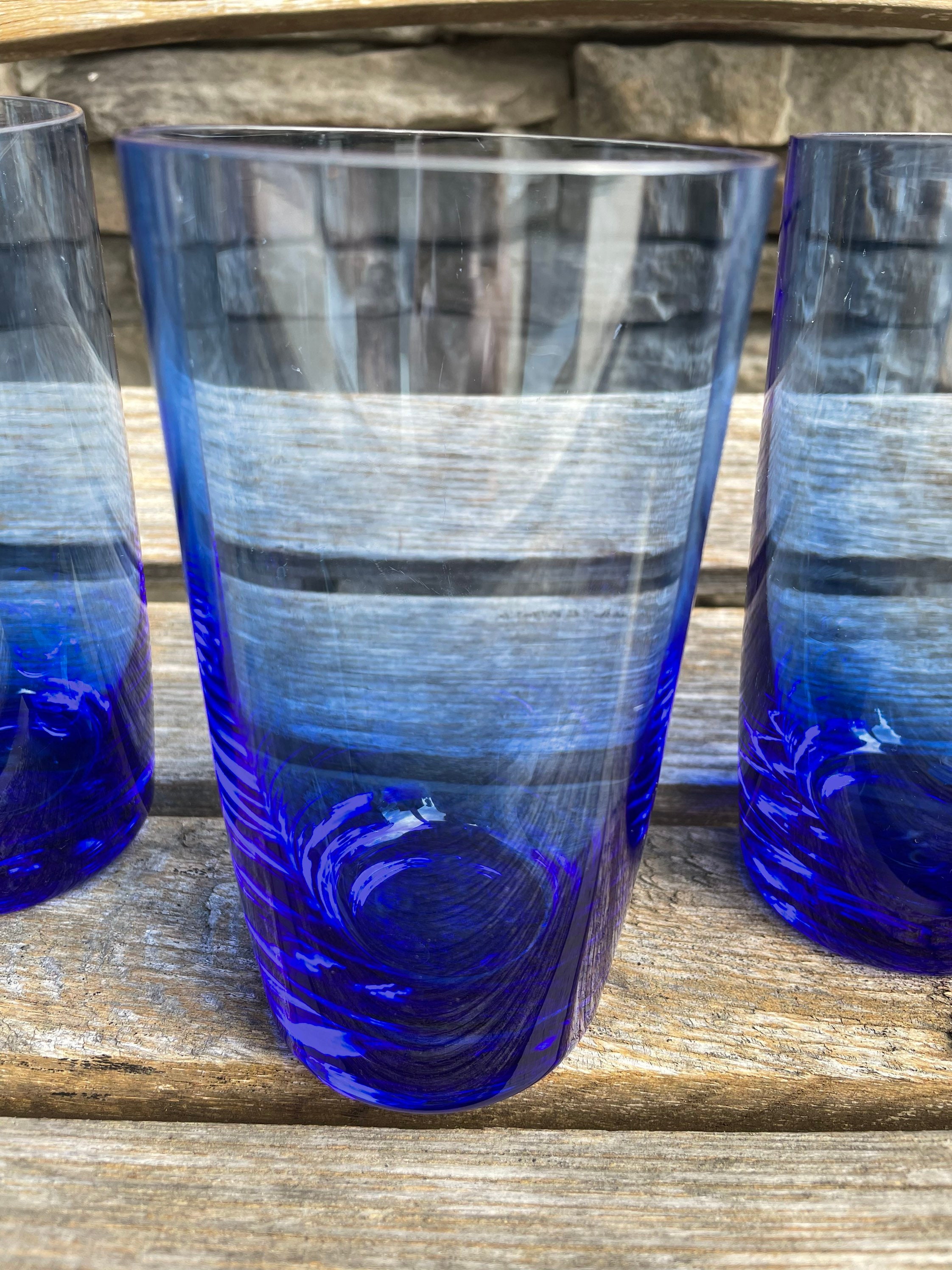 Cobalt Blue Tumblers Blue Iced Tea Glasses Dark Blue Highball Etsy
