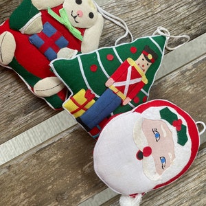 Fabric Christmas Ornaments, Fabric Tree Decor, Appliqué Christmas Decor Set of 3 READ DETAIL