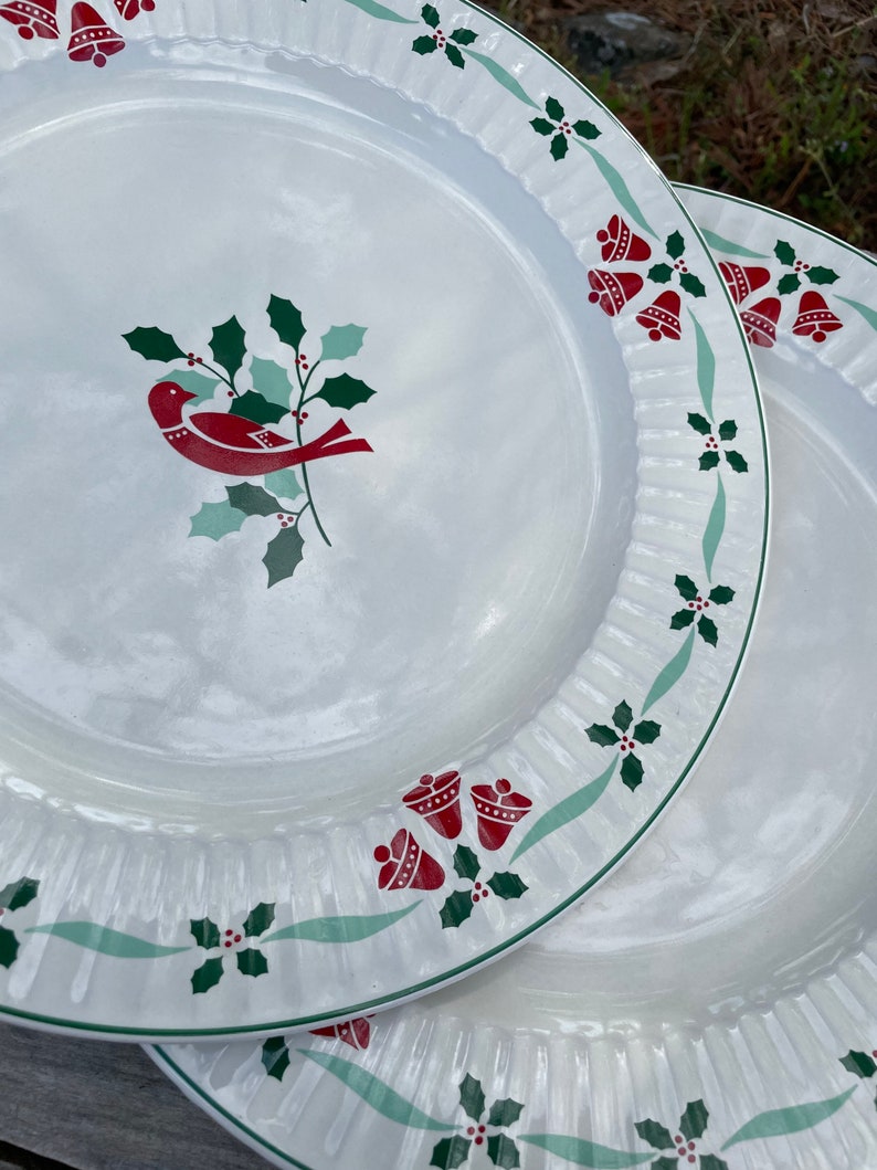 Nikko Bells and Holly Dinner Plates Christmas Red Bird Etsy