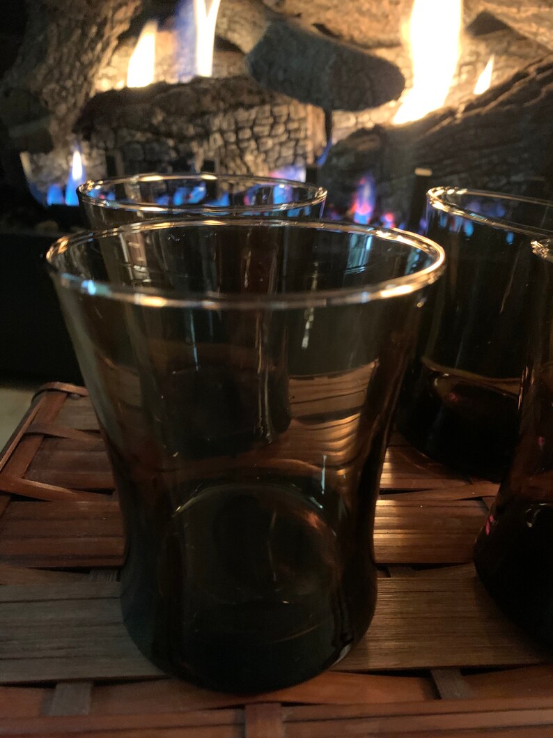 Smokey Brown Whiskey Glasses: Vintage Barware Set of 4 image 2