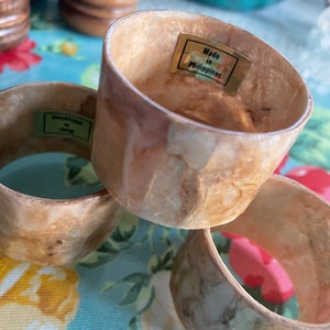 Vintage Seashell Napkin Rings Iridescent Abalone Table Decor, Set of 4, T16