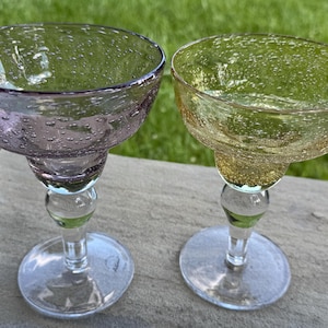 Hand Blown Artland Bubble Texture Glasses Pink and Yellow Glass Margarita Glasses Unique Hand Blown Stemware Set of 2 T16 READ DETAILS