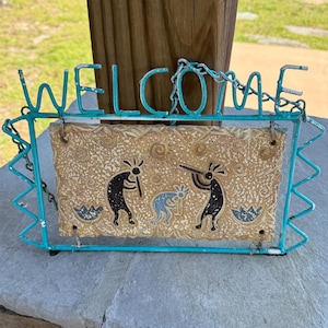 Vintage Welcome Sign Kokopelli Flute Player Tile Insert Southwestern Art Estate Find