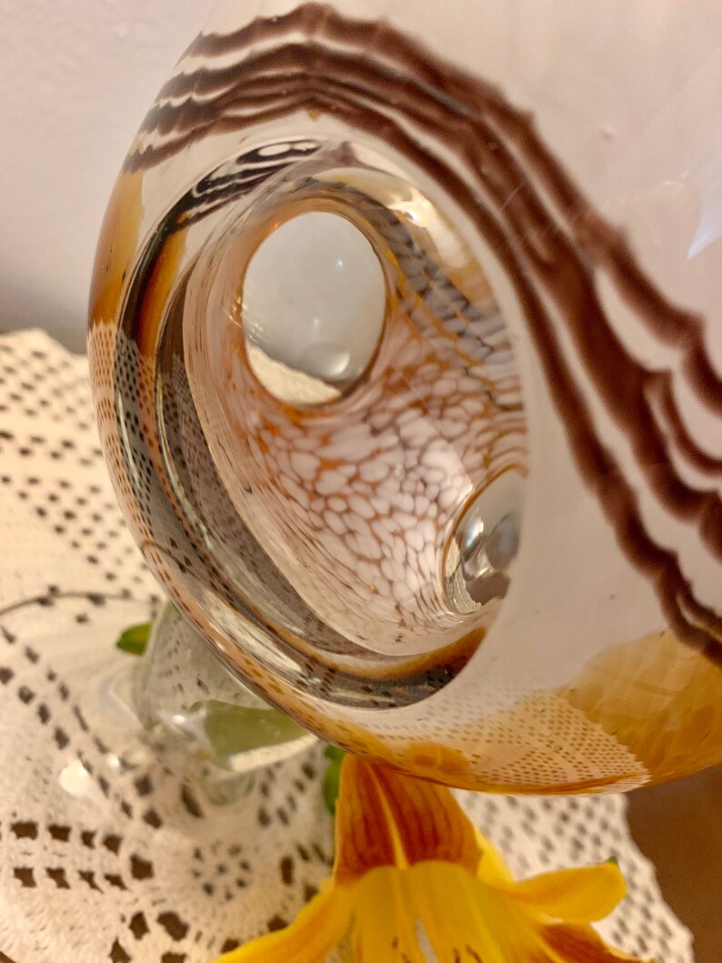 Vintage Italian Art Glass Vase: Handblown Brown, Gold & White Swirl image 8