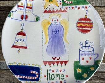 Platos navideños de ángel pintados a mano de Trish Richman, vajilla navideña de estilo primitivo, juego de 6