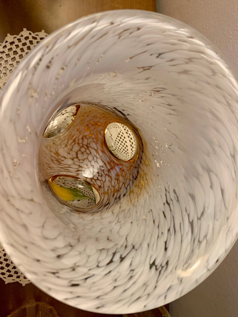 Vintage Italian Art Glass Vase: Handblown Brown, Gold & White Swirl image 3