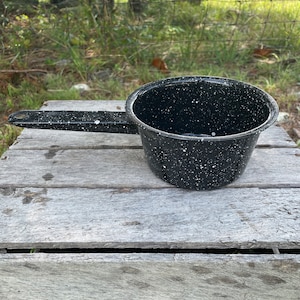 Vintage Enamelware Pot Black Splatter Ware Enamel Sauce Pan Rustic Farmhouse Mid Century Decor Enamelware Cookware READ DETAIL #B8B