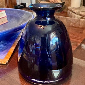 Art Glass Blue Bud Vase Hand Blown Glass Cobalt Blue Small Flower Vase Blown Glass Bowl Apothecary Jar Purfume Boudoir Home Decor