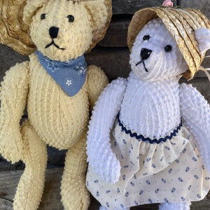 Vintage Chenille Dot Blanket Stuffed Bear Movable Limbs Ma and Pa Bear Nursery Decor Farmhouse Decor Set of 2 T19