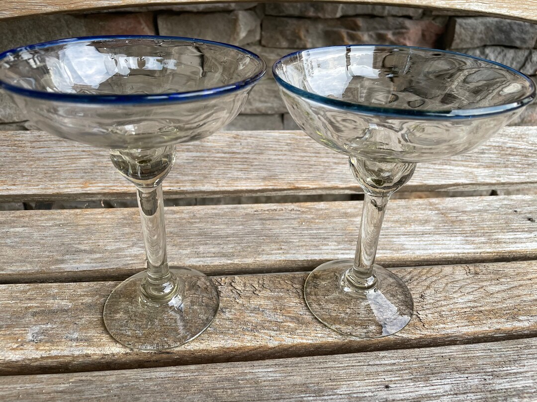 Dining | Vintage Cobalt Blue Bubble Stem Margarita Glasses Set Of 2 - View #10