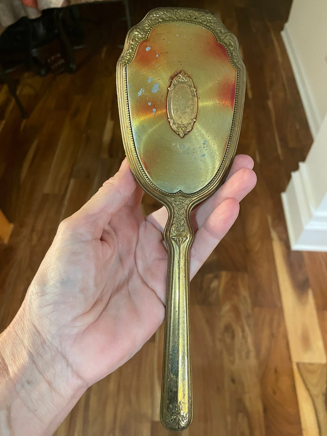 Vintage Hair Brush Victorian Style Gold Metal Body Floral Etsy