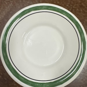 Mid Century Restaurant Diner Ware White Pasta Bowls Green & Black Trim Large Rim Salad or Soup Bowls Set of 4 READ DETAIL