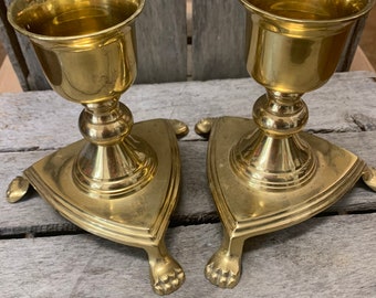 Vintage Brass Candle Holders Made in India Footed Brass Candle Stick Holders Set of 2 LS READ DETAIL