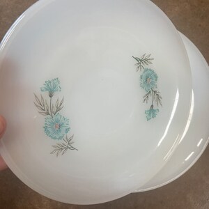 Puede incluir: Dos platos de cer&aacute;mica blanca con un dise&ntilde;o floral azul. Los platos tienen un borde festoneado y est&aacute;n apilados uno encima del otro.