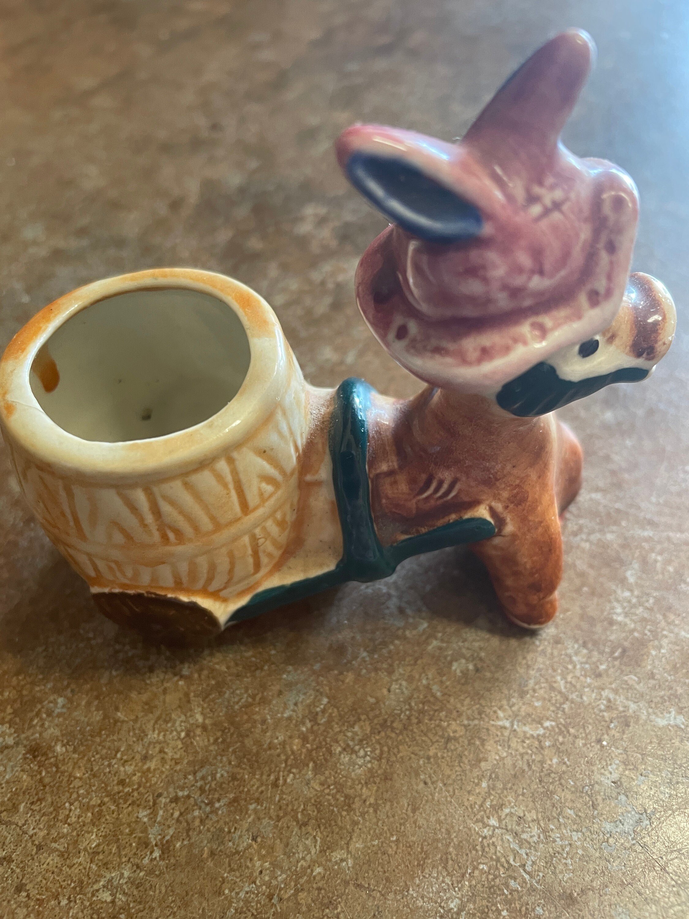 Vintage 1950s Donkey Cart Toothpick Holder: Collectible Ceramic