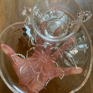 Glass Snack Set Candlewick Cups Apple Snack Plates Apple Blossom Snack Tray Punch Cider Cups Apple by Orchard Set of 16, #TC READ DETAIL