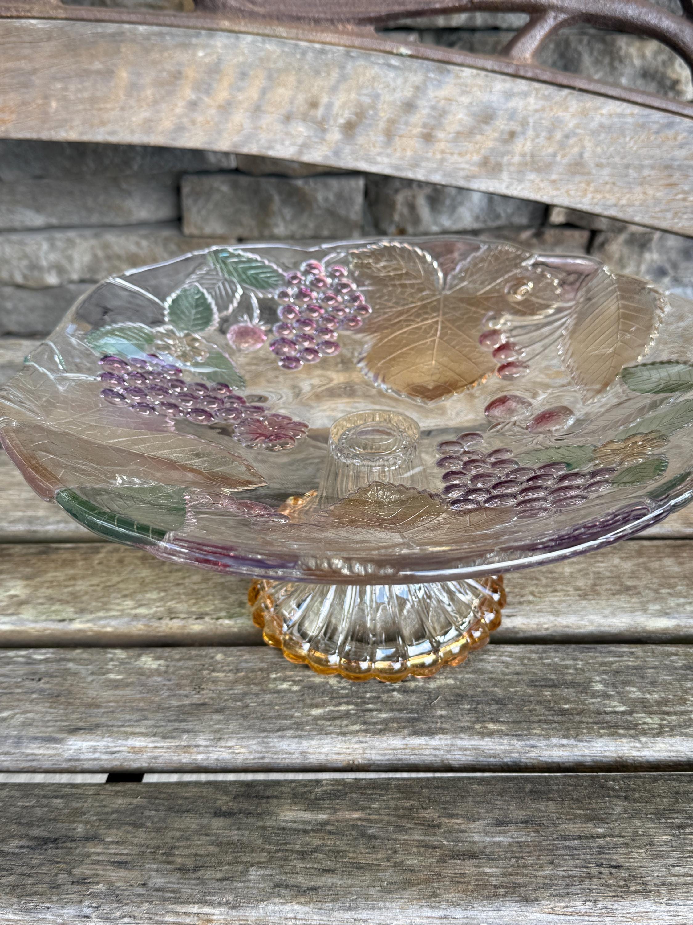 Vintage Pedestal Cake Plate Embossed Fruit Savoir Vivre Mikasa
