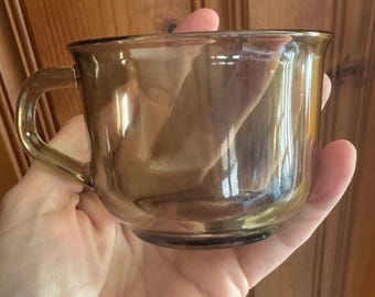 Arcoroc France Smokey Brown Glass Coffee Cups - Mid Century Set of 4