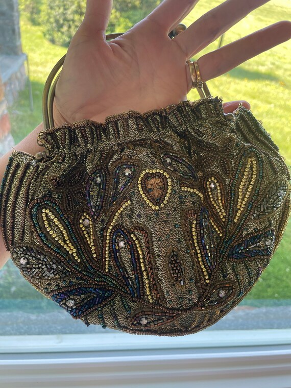 Gold Lame’ Hand Beaded Purse Formal Evening Bag V… - image 5