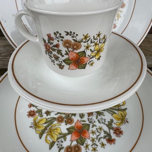 Vintage Corelle Indian Summer Dinnerware Set Green Yellow Orange Floral Vitrelle Set of 20