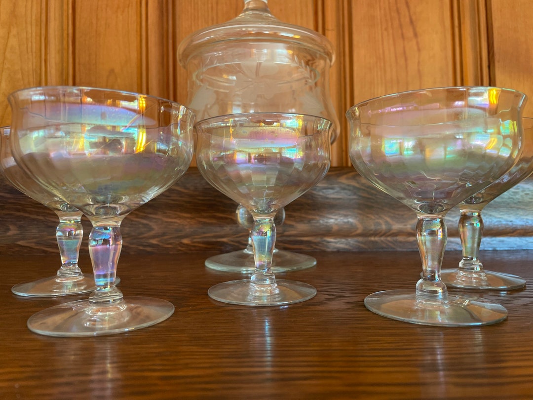 Vintage Hand Blown Rainbow Colored Wine Glasses Iridescent Etsy
