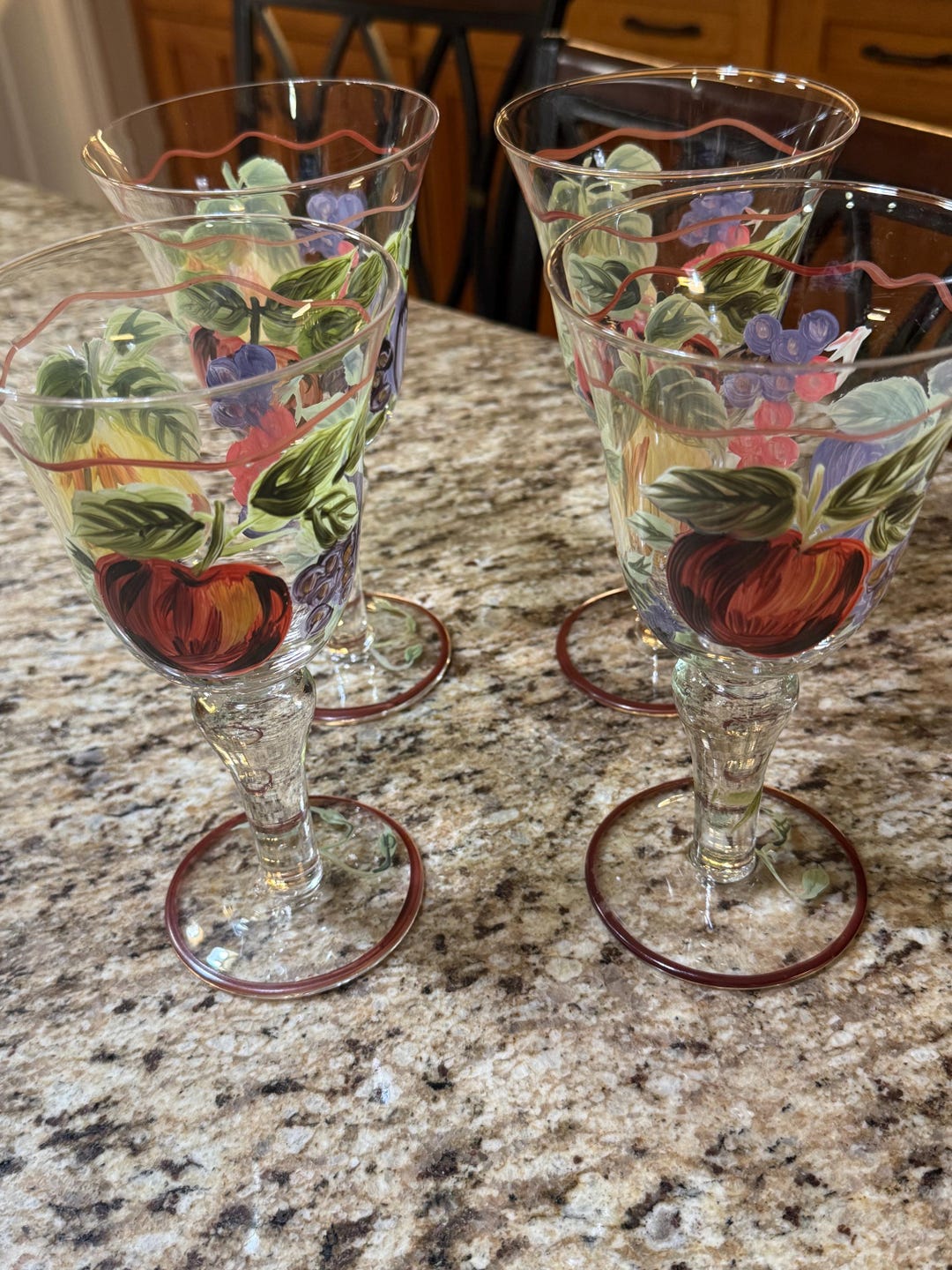 Vintage Noble Excellence Hand Painted Fruit Pattern Wine Goblets Set of ...