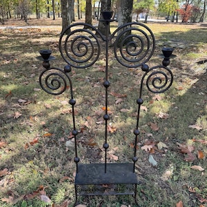 Vintage Handmade Iron Candelabra Art Deco Style 3 Candle Solid Metal Iron Candlestick Holder Black Iron Candelabra Wedding READ DETAILS