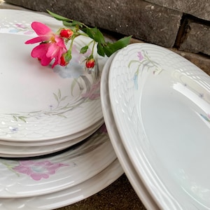 China Pearl Edinburgh Soup Bowls Salad Plates Pink Blue Floral Vintage Springtime Dinnerware Set of 8 #A2 READ DETAIL