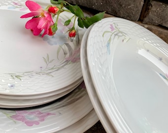 China Pearl Edinburgh Soup Bowls Salad Plates Pink Blue Floral Vintage Springtime Dinnerware Set of 8 #A2 READ DETAIL