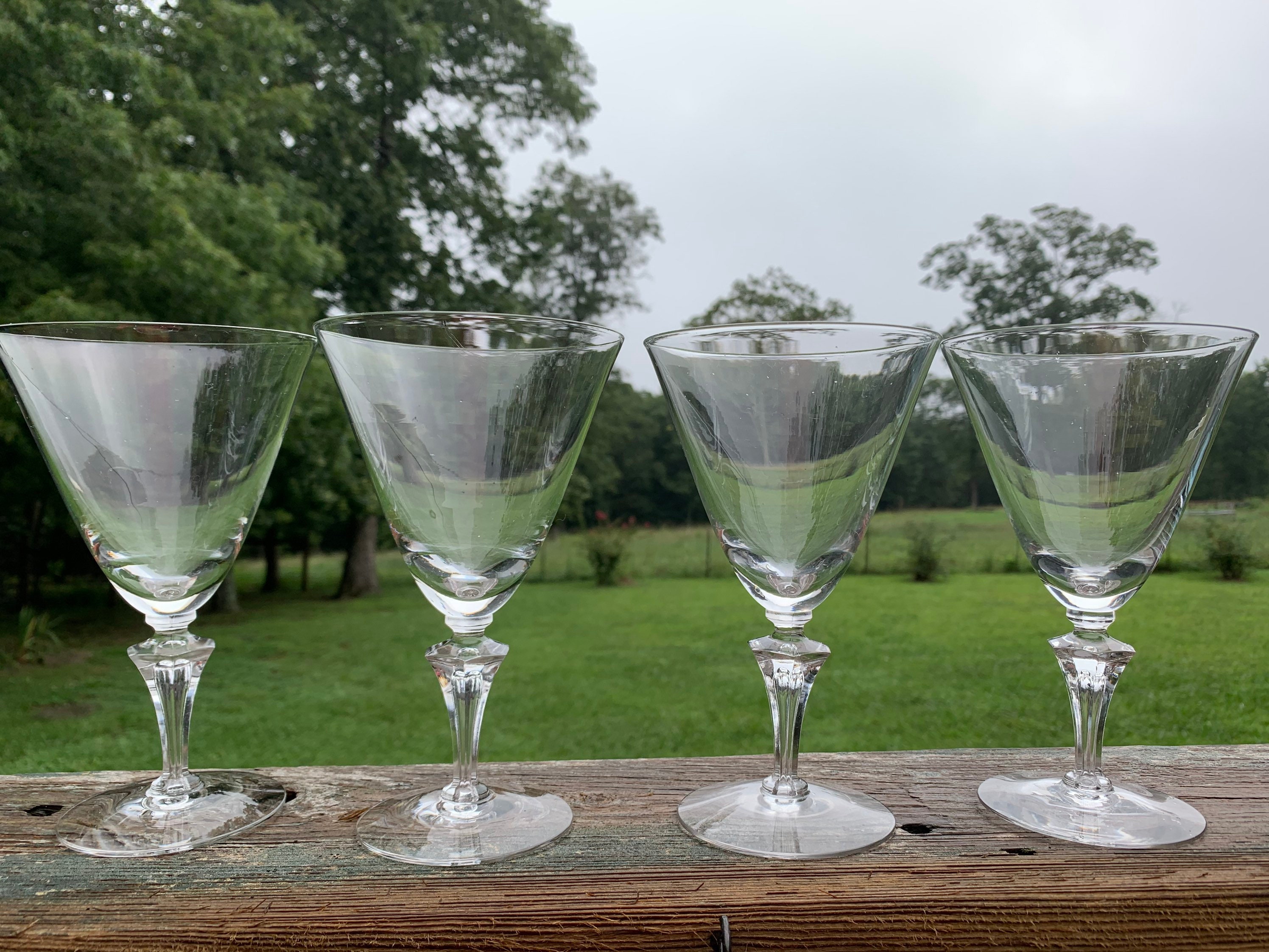 Tall Sexy Fluted Wine Glasses, Vintage Oneida Hand Blown Crystal