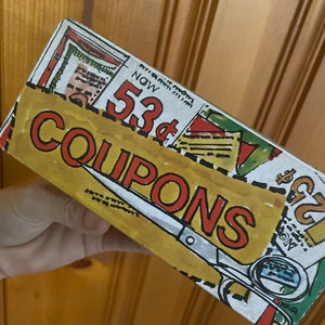 Scatola porta coupon in metallo vintage con coperchio: contenitore da cucina retrò