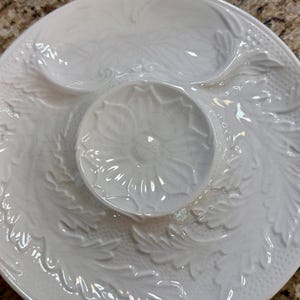 Vintage Secla Portugal White Majolica Artichoke Plates  Set of 4 Embossed Leaf & Basketweave Design Mid-Century Portuguese Pottery