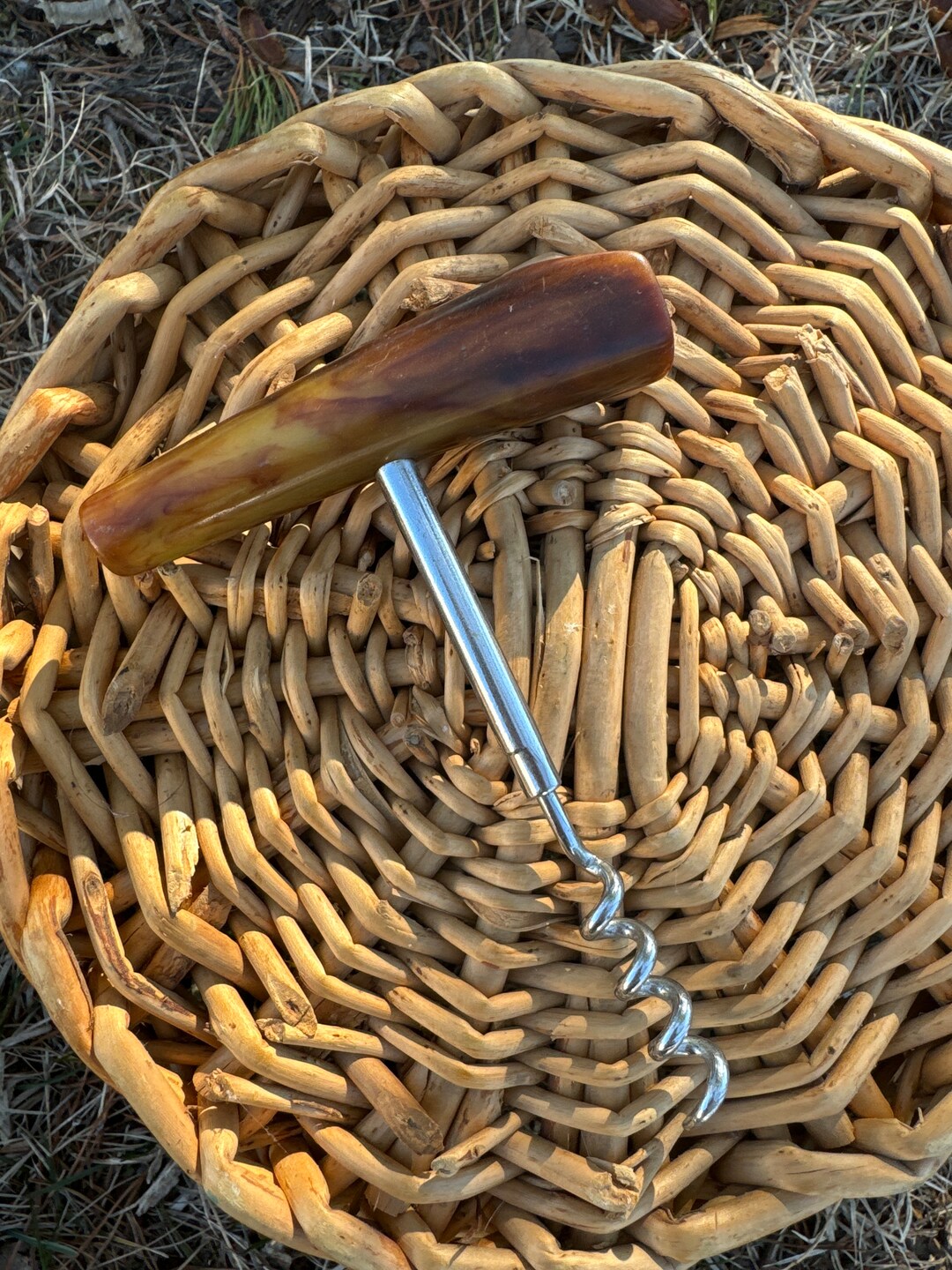 Tortoise Shell Handle Corkscrew Pull Cork Popper Vintage Wine Bottle