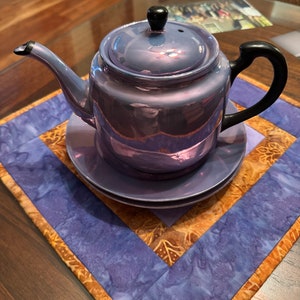 Seiji and Company Lusterware Teapot and Plates Antique 1920’s-1930’s Blue with Black Trim Japanese Porcelain Tea Service Set of 3 #B1B