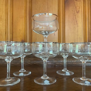 Lenox Crystal Champagne Glasses White Echo Platinum Trim Hand Etched Vintage 1970’s LENOX Sherbet Dishes Set of 6  #B7B READ DETAIL