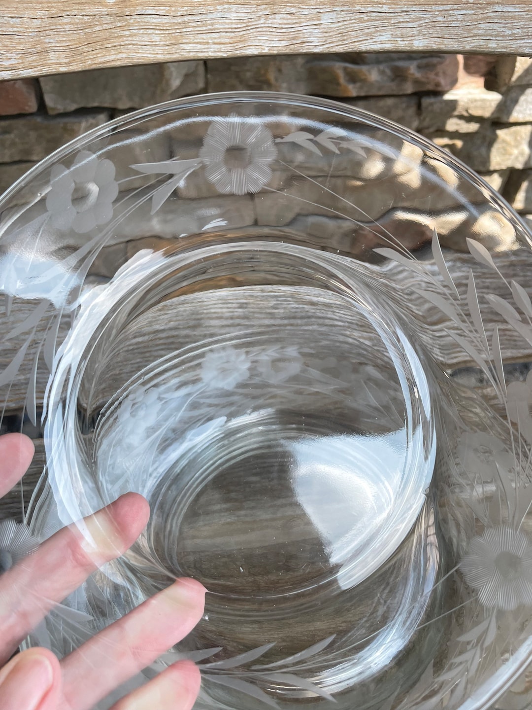 Etched Glass Plates, Salina Susquehanna Lunch Plates, Glass Dinnerware