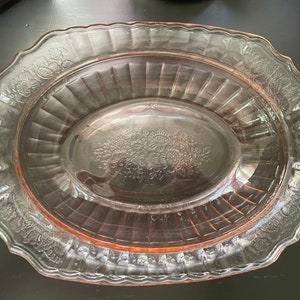 Vintage Mayfair Pink Glass Oval Relish Dish Anchor Hocking Rose Glass Serving Bowl Raised Floral Ribbed Pink Glass Bowl B4B READ DETAIL