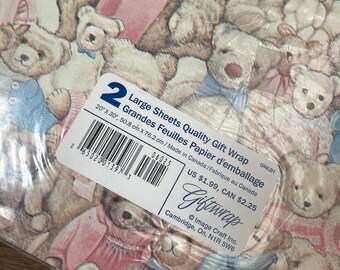 Vintage Teddy Bear Gift Wrap: Baby Shower Wrapping Paper Set of 2