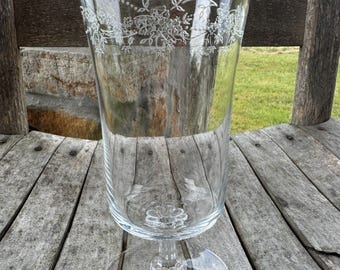 Vintage Fostoria Poetry Iced Tea Goblet Etched Floral Crystal Barware