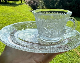 Conjunto de Prato e Xícara de Vidro Chantilly Daisy para Lanches: Serviço de Chá para 4 Pessoas