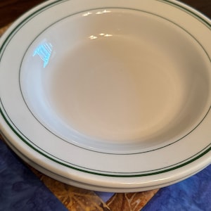 Homer Laughlin Restaurant Ware Bowls Green Bands Diner Ware Cereal Soup Bowls Vitrified China White Set of 2 B5F READ DETAILS