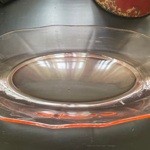 Vintage Pink Glass Oval Relish Dish Rose Glass Serving Bowl 12 Sided Pink Glass Dinnerware #T15 READ DETAIL