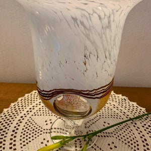 Vintage Italian Art Glass Vase: Handblown Brown, Gold & White Swirl image 7